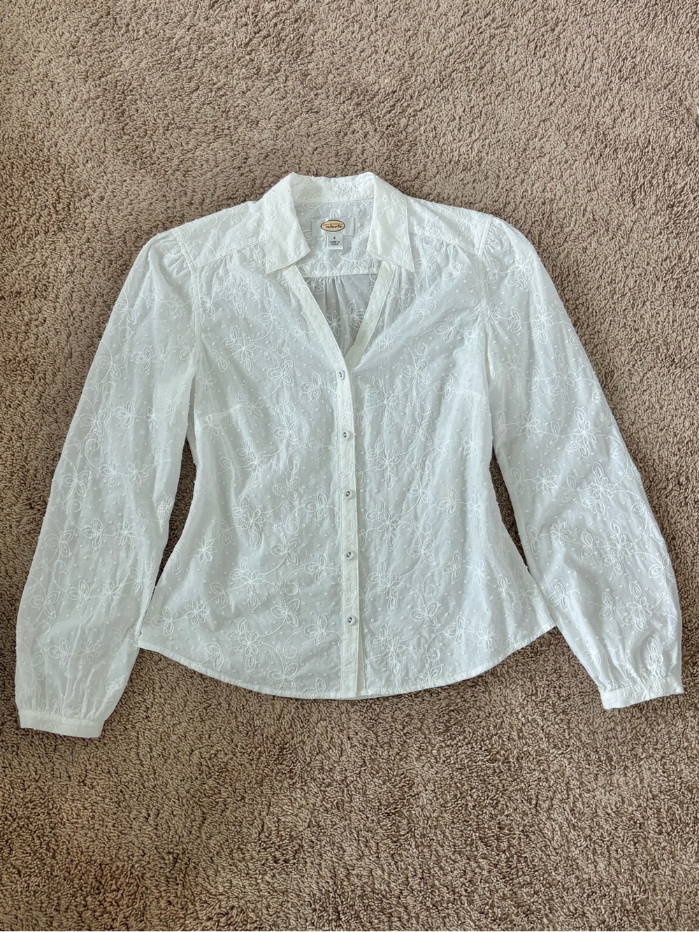 Talbots vintage white embroidered floral button up blouse